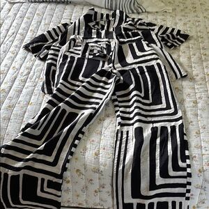 H&M Black and White Geometric Jumpsuit